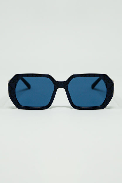Q2 Diamond-Shaped Sunglasses In Black with Deep Blue Lenses
