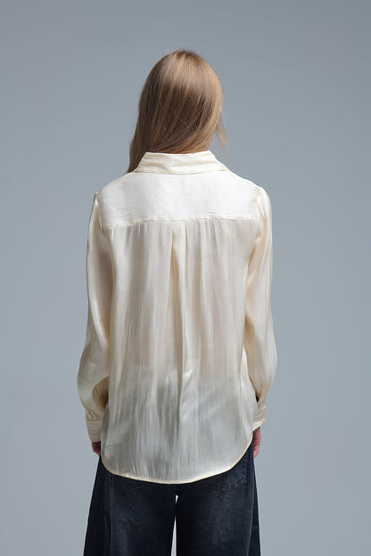 Elegant Light Beige Shirt in Satin Silk