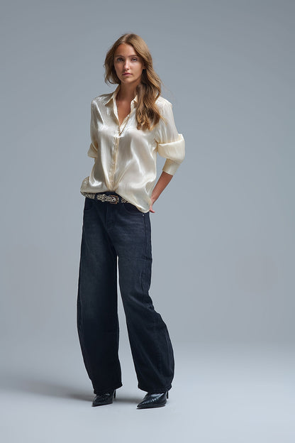 Elegant Light Beige Shirt in Satin Silk