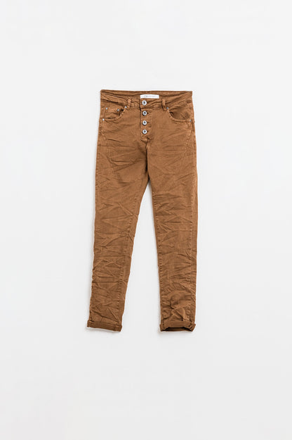 Q2 Exposed buttons skinny jeans in brown