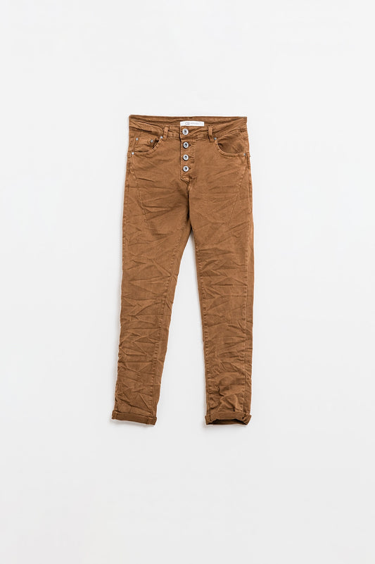Q2 Exposed buttons skinny jeans in brown