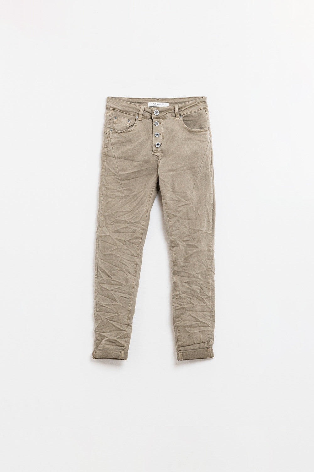 Q2 Exposed buttons skinny jeans in dark beige