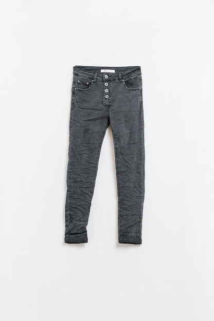 Q2 Exposed buttons skinny jeans in dark grey