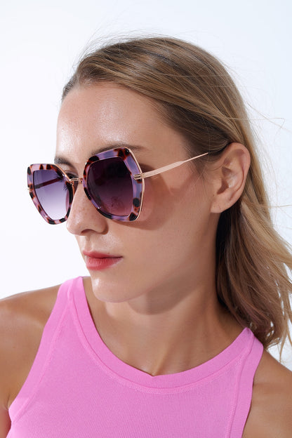Extra Large Hexagonal Cat Eye Sunglasses in Purple Tortoiseshell