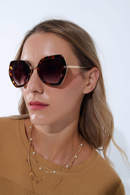 Extra Large Hexagonal Cat Eye Sunglasses in Tortoiseshell