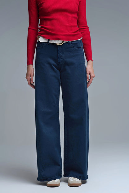 Q2 Extra wide leg trousers in navy