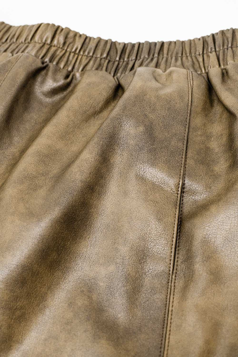 faux Leather Relaxed Shorts In Vintage Brown