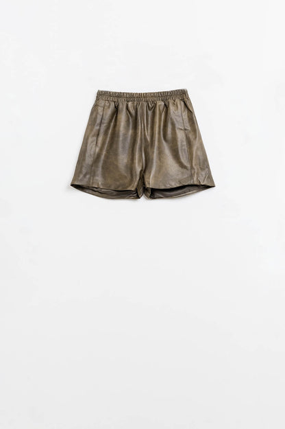 faux Leather Relaxed Shorts In Vintage Brown
