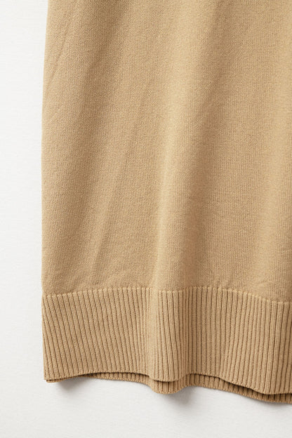 Fine Knit Polo-Style Short Sleeve Top in Camel