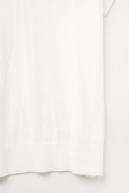 Fine Knit Polo-Style Short Sleeve Top in White