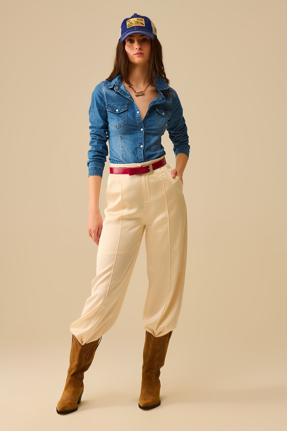 Fitted Stretch Denim Shirt With Chest Pockets