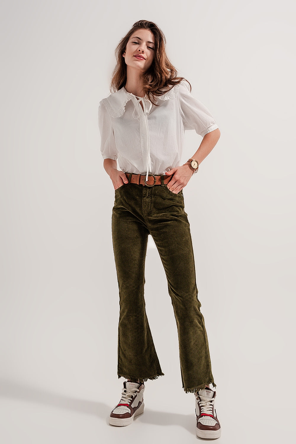 Flare corduroy pants in green