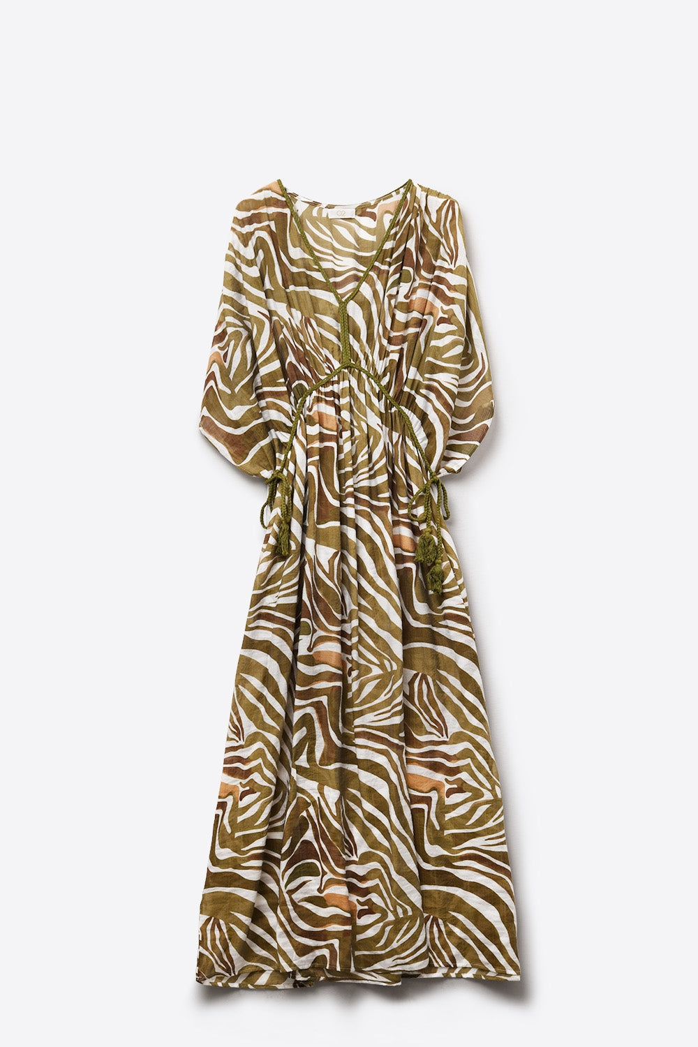 flowy chiffon Khaki Zebra Print Maxi Dress with Drawstring Waist