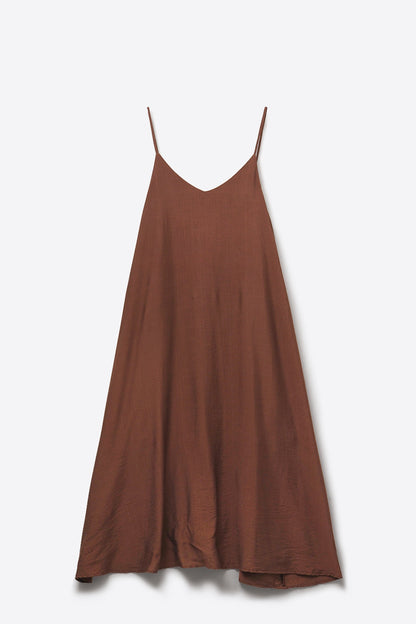 Flowy Spaghetti Strap Maxi Brown Dress