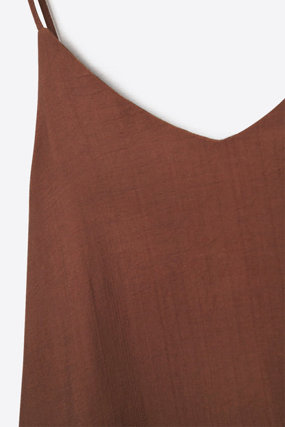 Flowy Spaghetti Strap Maxi Brown Dress