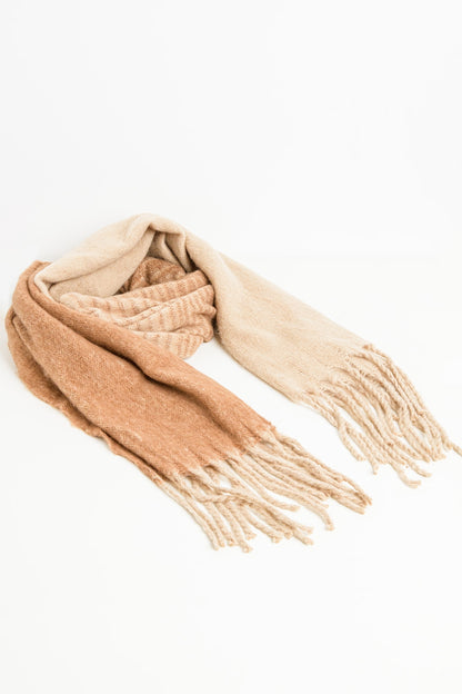 Fringed striped scarf in beige