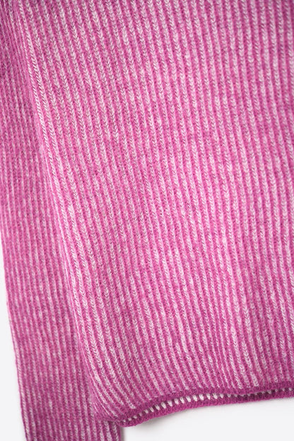 fuchsia ribbed knit sweater with a roll neck