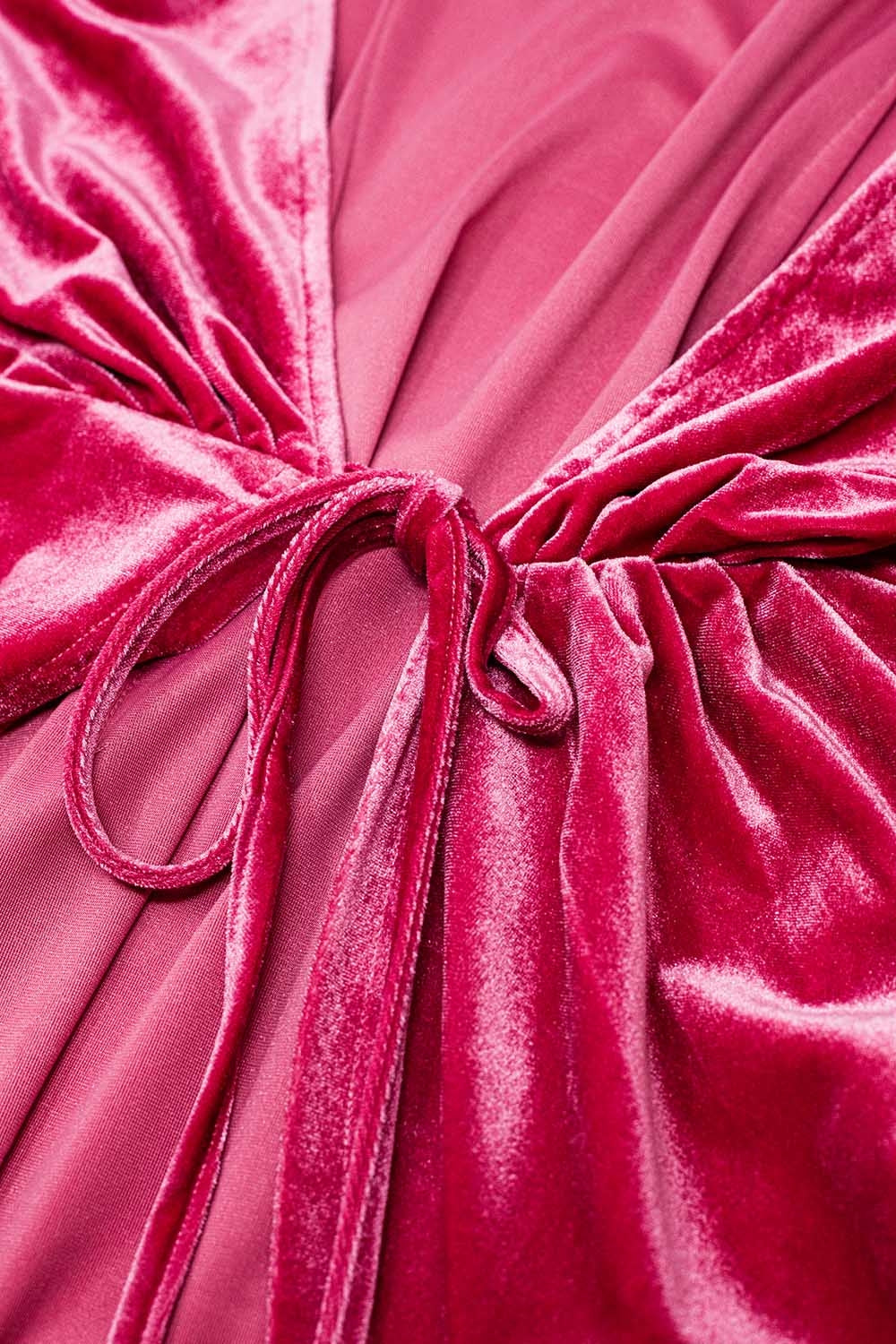 Fuchsia Velvet Layered Dress with Tie Detail