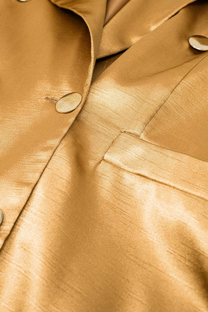 Gold Satin Double-Breasted Blazer