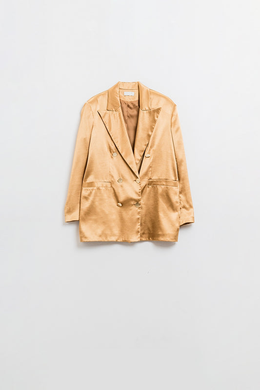 Q2 Gold Satin Double-Breasted Blazer