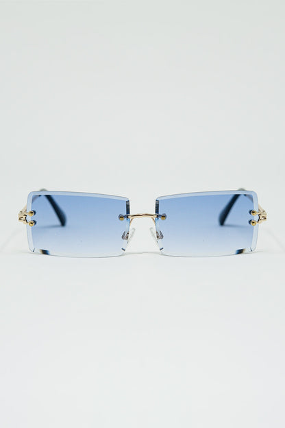 Gold Thin Rimless Square Sunglasses with Purple Lenses
