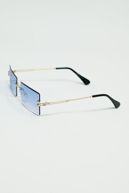 Gold Thin Rimless Square Sunglasses with Purple Lenses