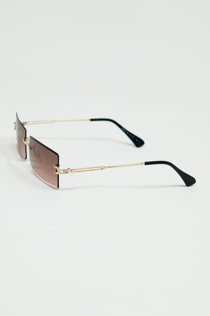 Gold Thin Rimless Square Sunglasses with Soft Brown Gradient Lenses