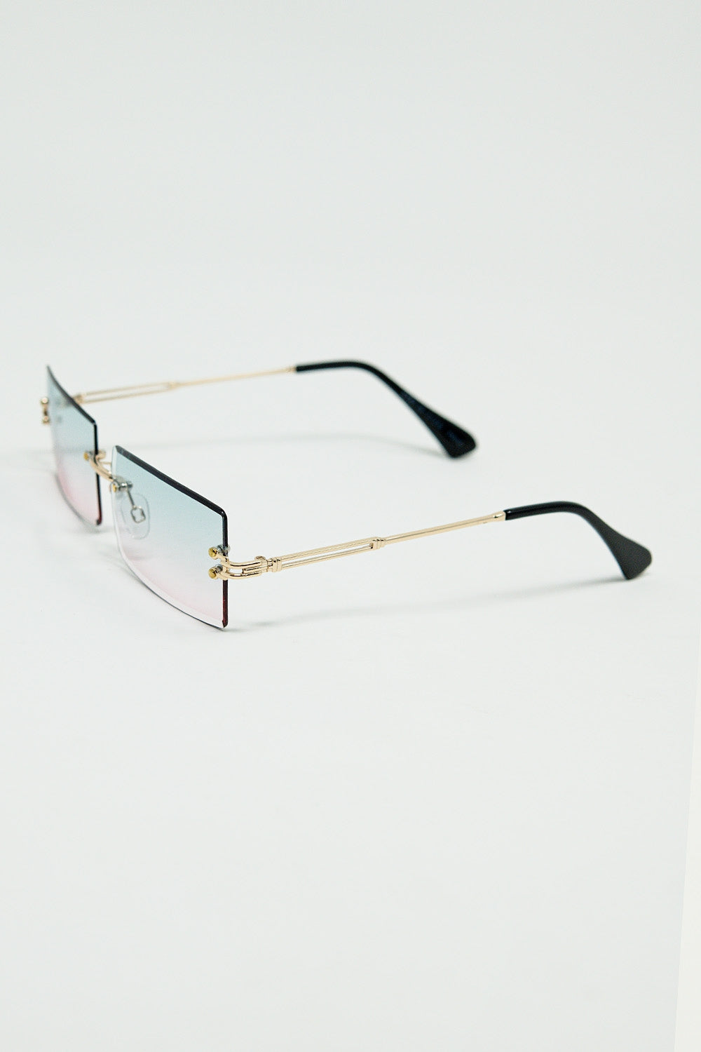 Gold Thin Rimless Square Sunglasses with Turquoise and Pink Gradient Lenses