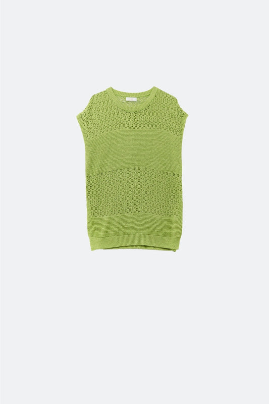 Q2 Green sweater with soft open knit and dropped sleeves