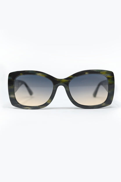 Q2 Green Tortoise Shell Oversized Oval Sunglasses in Acetate