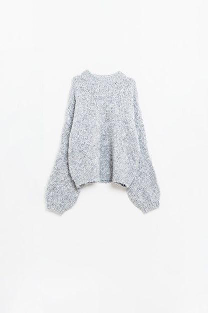 Q2 Grey Oversized Knit Sweater with balloon Sleeves