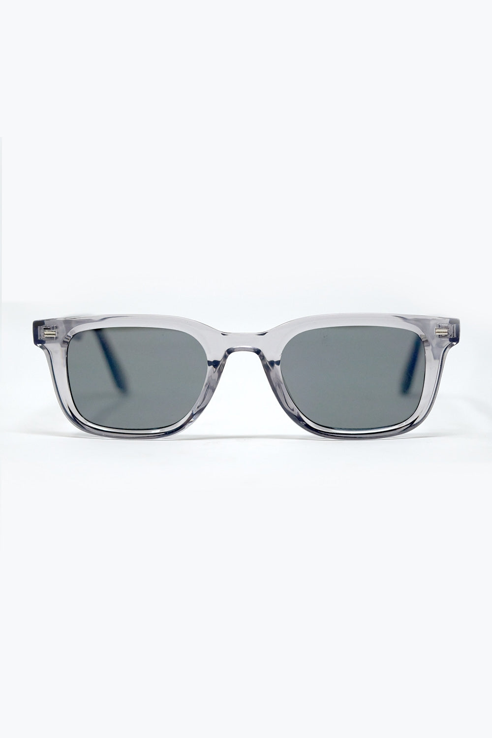Q2 Grey Square Sunglasses with Black Gradient Lenses and metal side detail