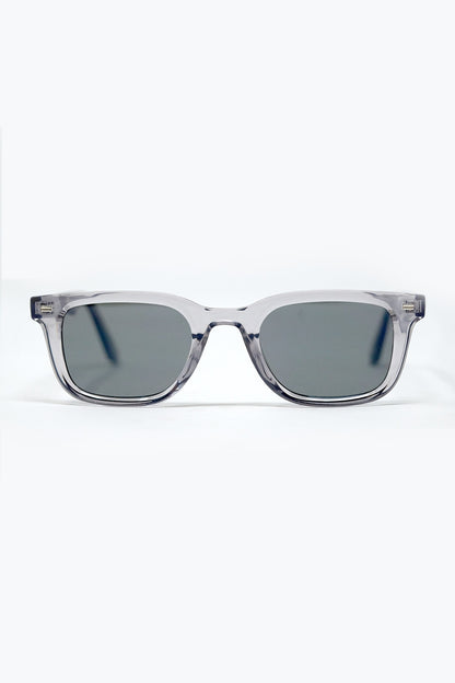 Q2 Grey Square Sunglasses with Black Gradient Lenses and metal side detail