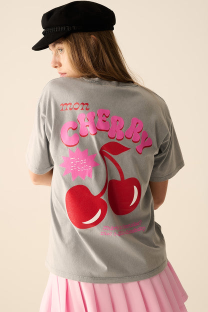 Grey T-shirt with Cherry in logo and letters