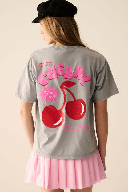 Grey T-shirt with Cherry in logo and letters