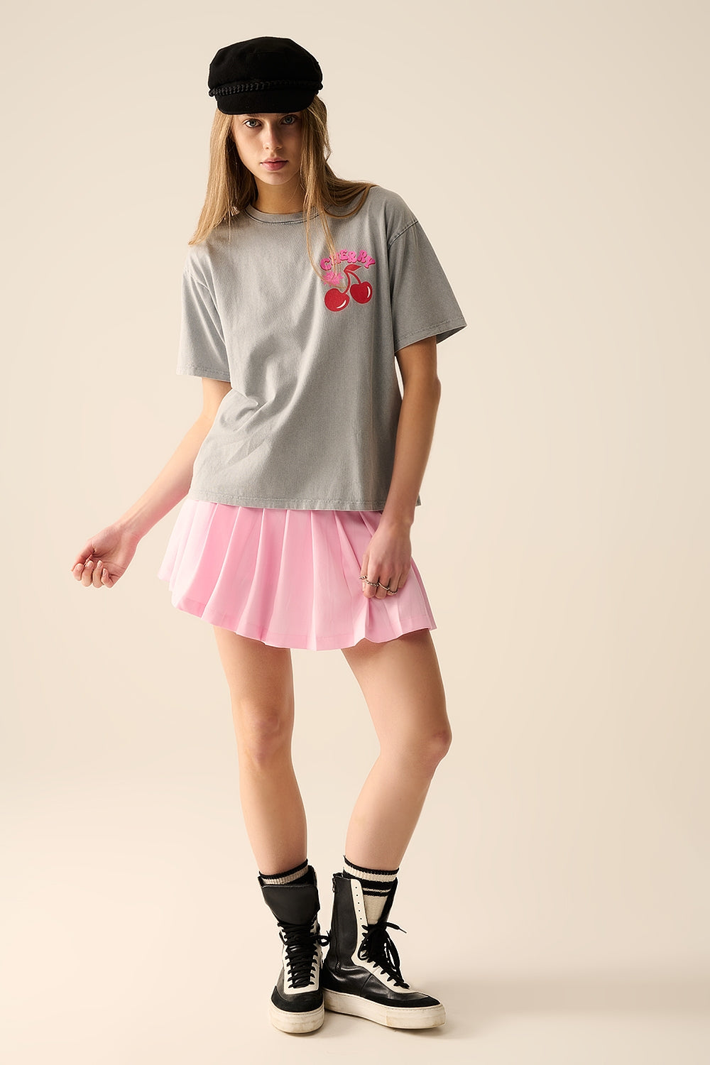 Grey T-shirt with Cherry in logo and letters