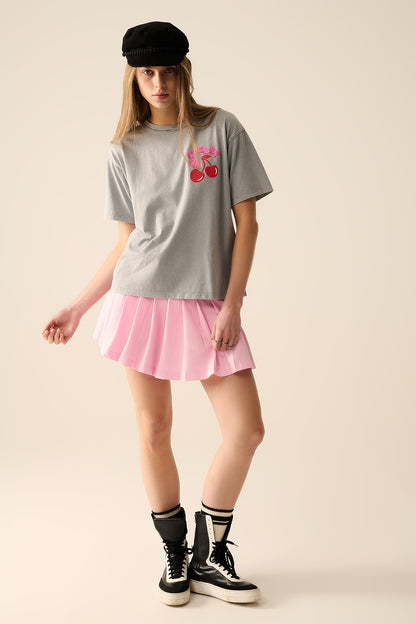 Grey T-shirt with Cherry in logo and letters