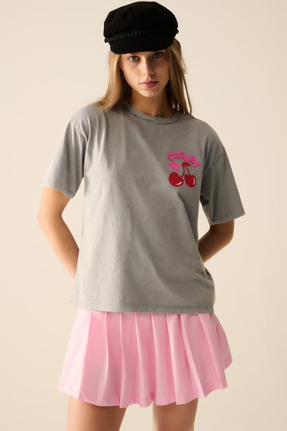 Grey T-shirt with Cherry in logo and letters