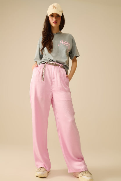 grey T-shirt with Miami logo print in pink