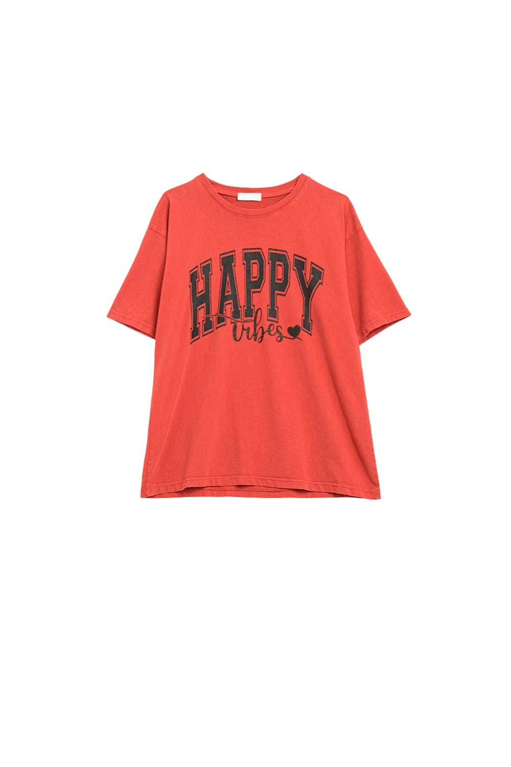 Q2 Happy Vibes Graphic Relaxed T-Shirt in red color