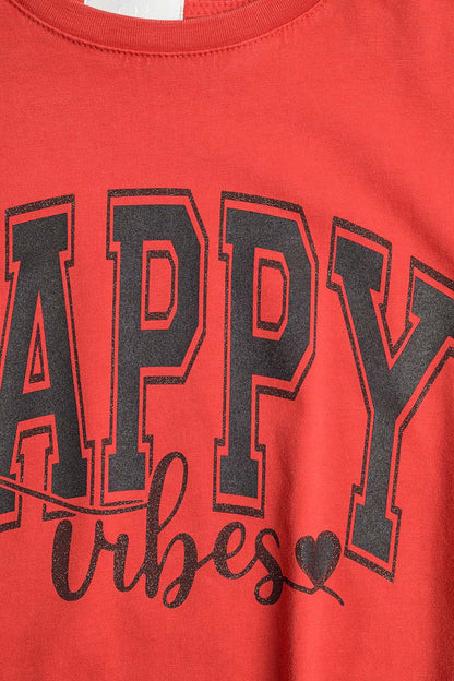Happy Vibes Graphic Relaxed T-Shirt in red color