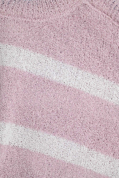 Heather Sweater With Open Shoulders and Horizontal Stripes in Pink
