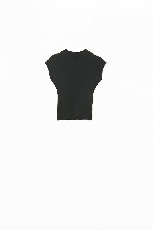 Q2 High Neck Cap Sleeves ribbed sweater in black