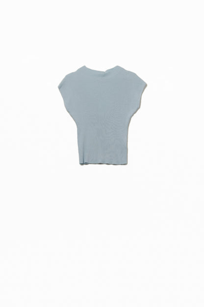 Q2 High Neck Cap Sleeves ribbed sweater in blue