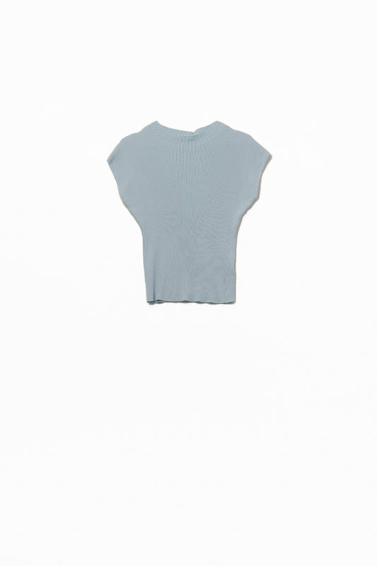 Q2 High Neck Cap Sleeves ribbed sweater in blue