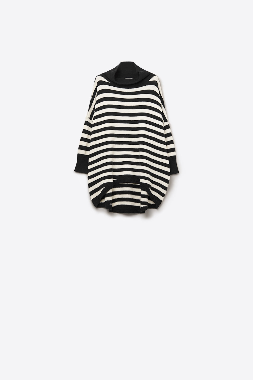 High Neck Oversized Sweater With Bat Wings and Stripes in black and white