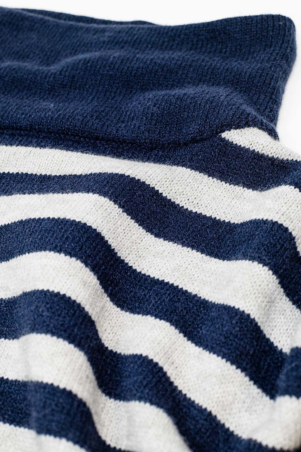 High Neck Oversized Sweater With Bat Wings and Stripes in navy and grey