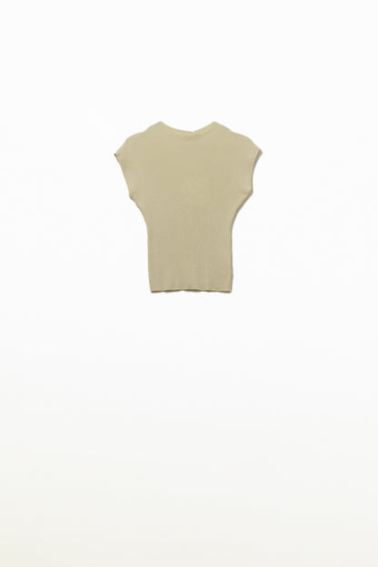 Q2 High Neck short Sleeves ribbed sweater in beige