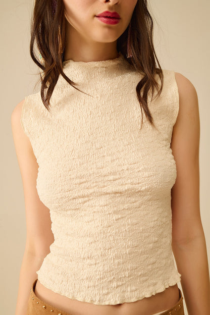 High Neck Textured Knit Sleeveless Top