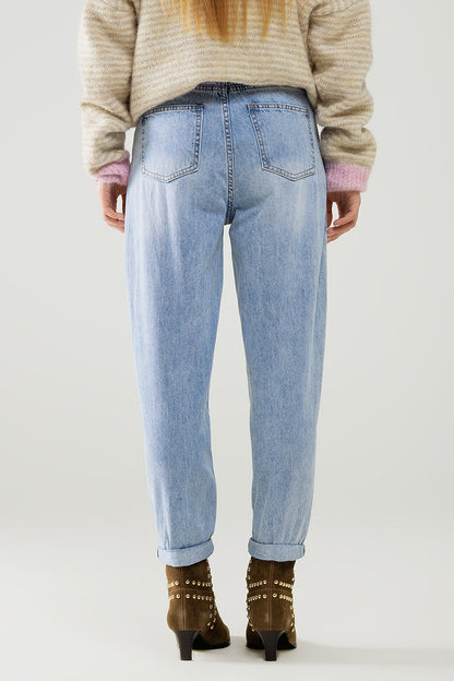 High waist straight leg jeans in light wash